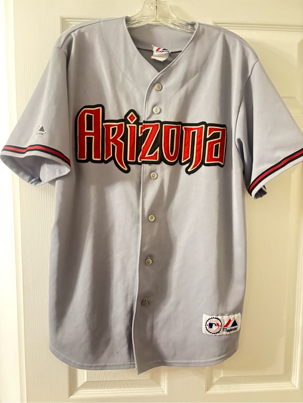 Majestic Arizona Light Gray Baseball Jersey with Red & Black Lettering